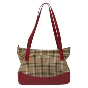 Burberrys Nova Check Tote Bag Canvas Leather Beige Red Auth 115114